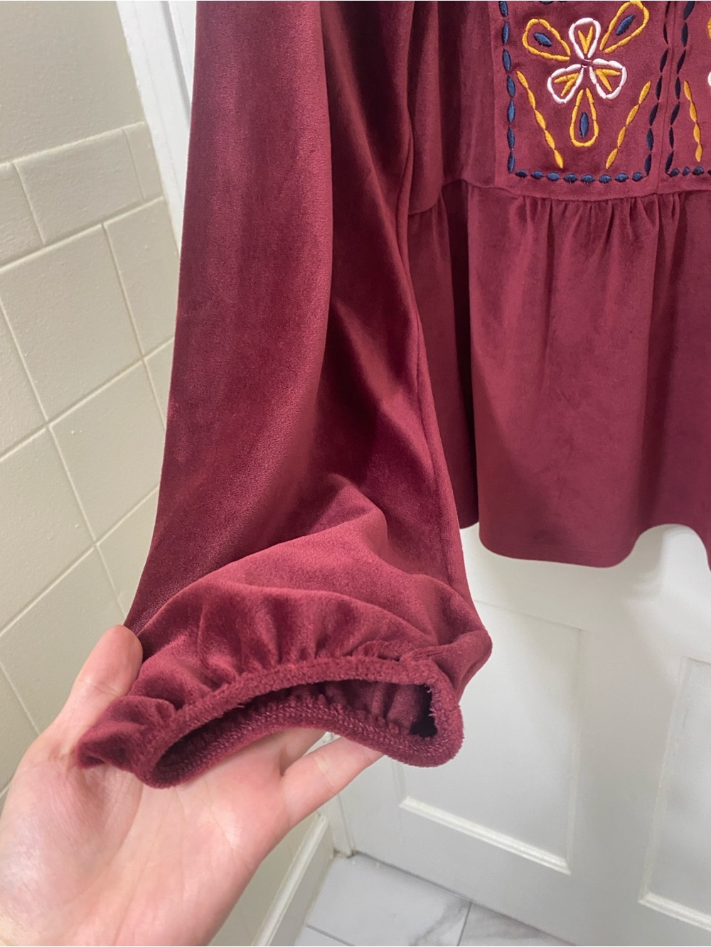Embroidered Peasant Blouse - Burgundy - Picture 5 of 7